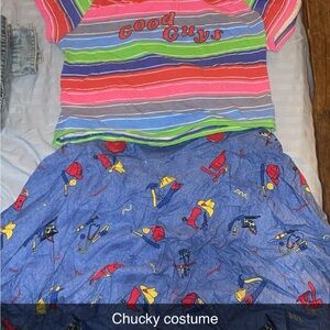 Striped Multicolor Top and Blue Patterned Skirt Set Halloween Costume